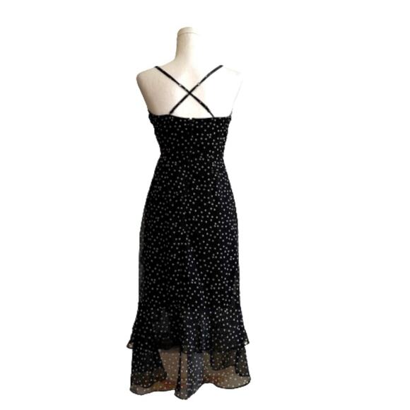 Miami Dress Black White Polka Dot Spaghetti Straps Ruffled Tiered Midi Small NEW - Picture 7 of 13